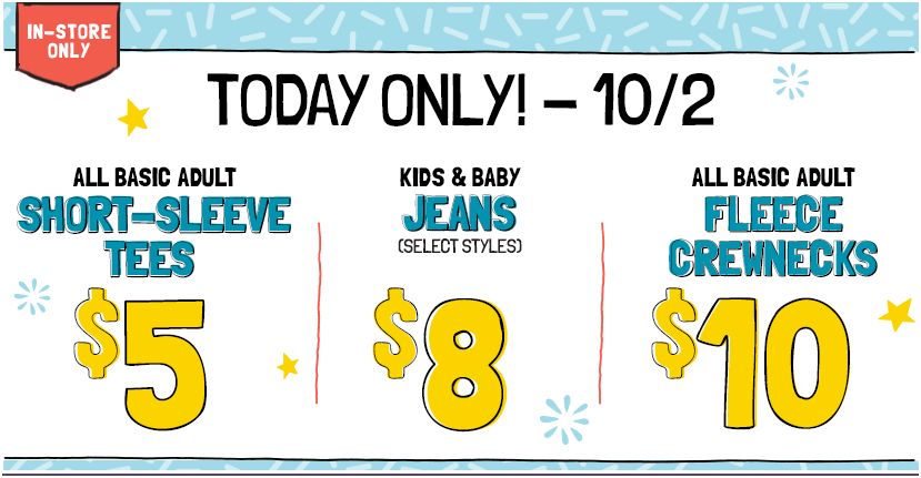 Old Navy In-Store Deals: $5, $8, and $10 Specials (10/2 ONLY) + Save ...