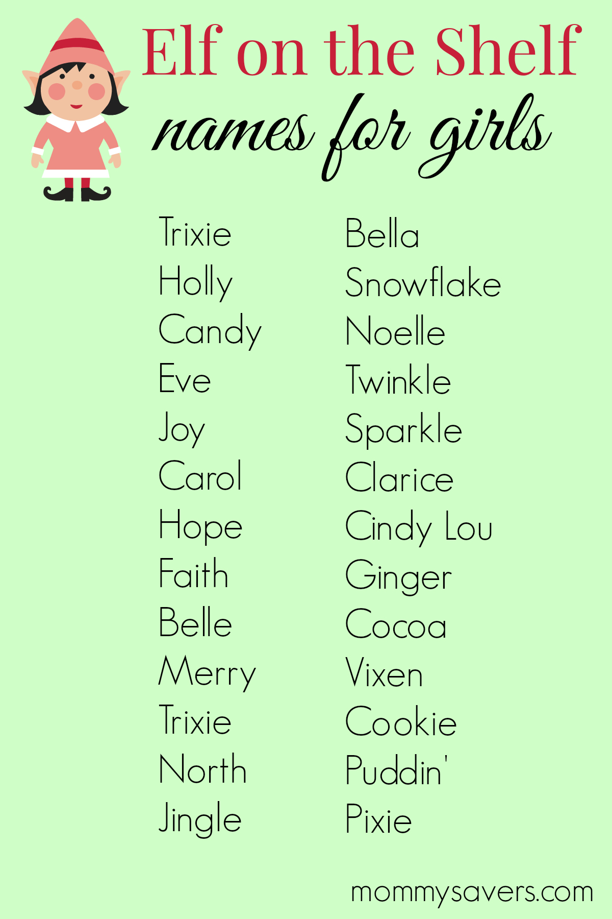 Elf on the Shelf Names for Girls - Mommysavers | Mommysavers