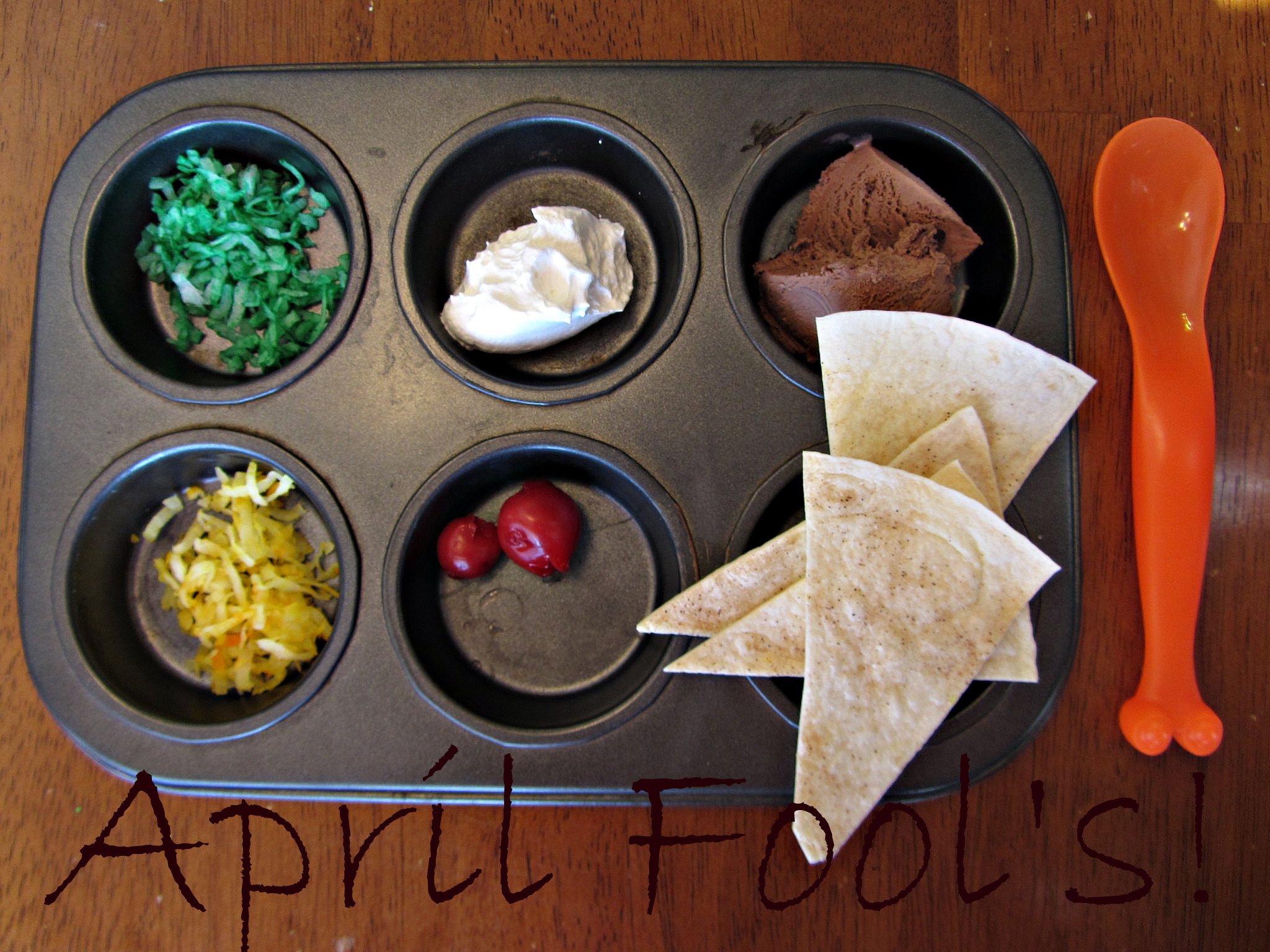 April Fool's Day Muffin Tin Meal "Taco Salad" Mommysavers