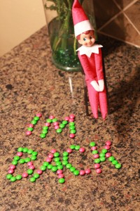 elf on the shelf ideas for arrival M&Ms